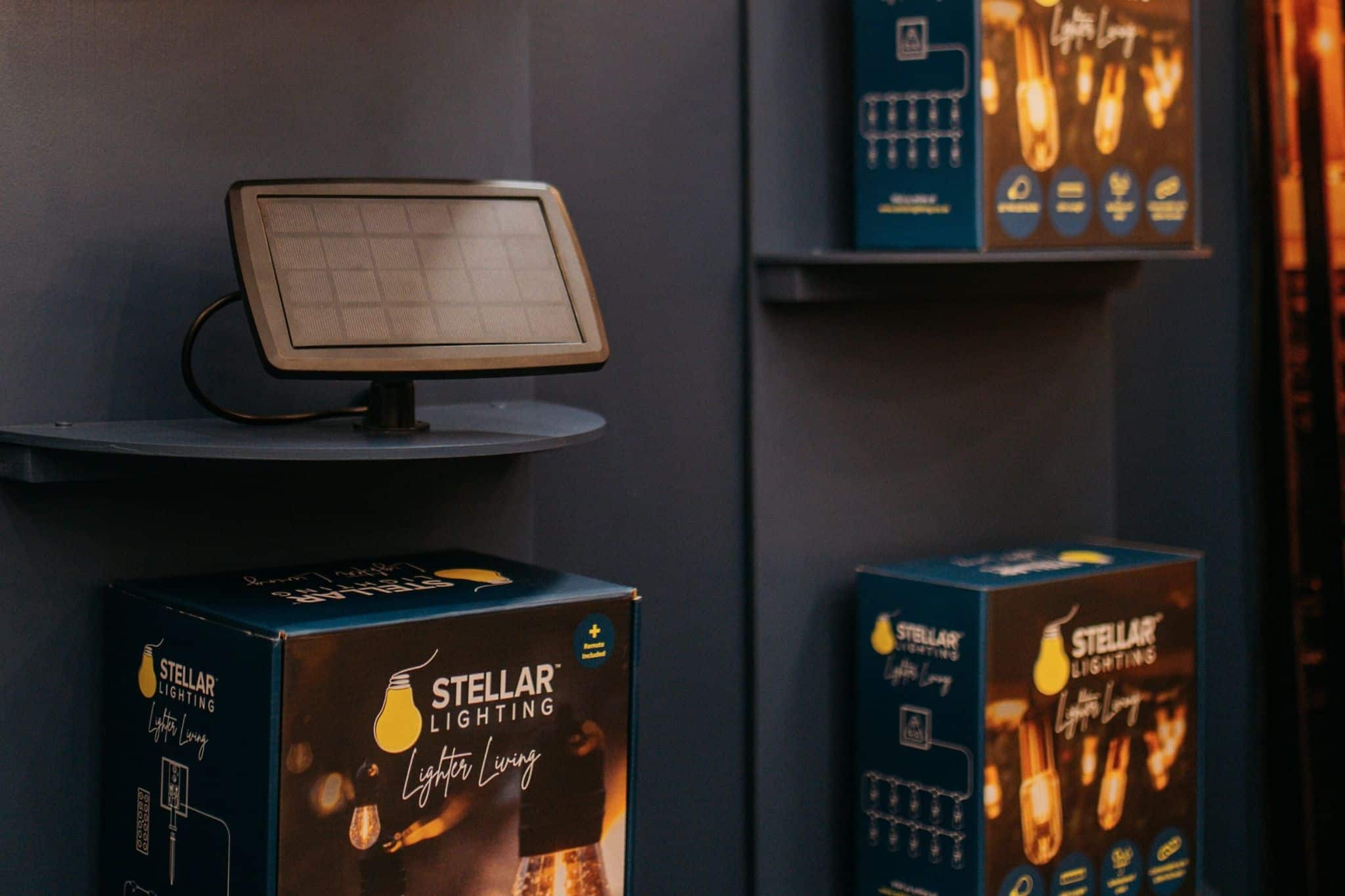 Solar string lights by Stellar Lighting on display at Decorex exhibition.