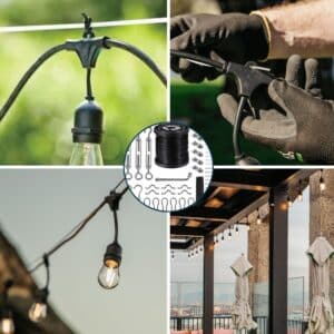 30-piece String Lights Suspension Kit with stainless steel cable and mounting accessories