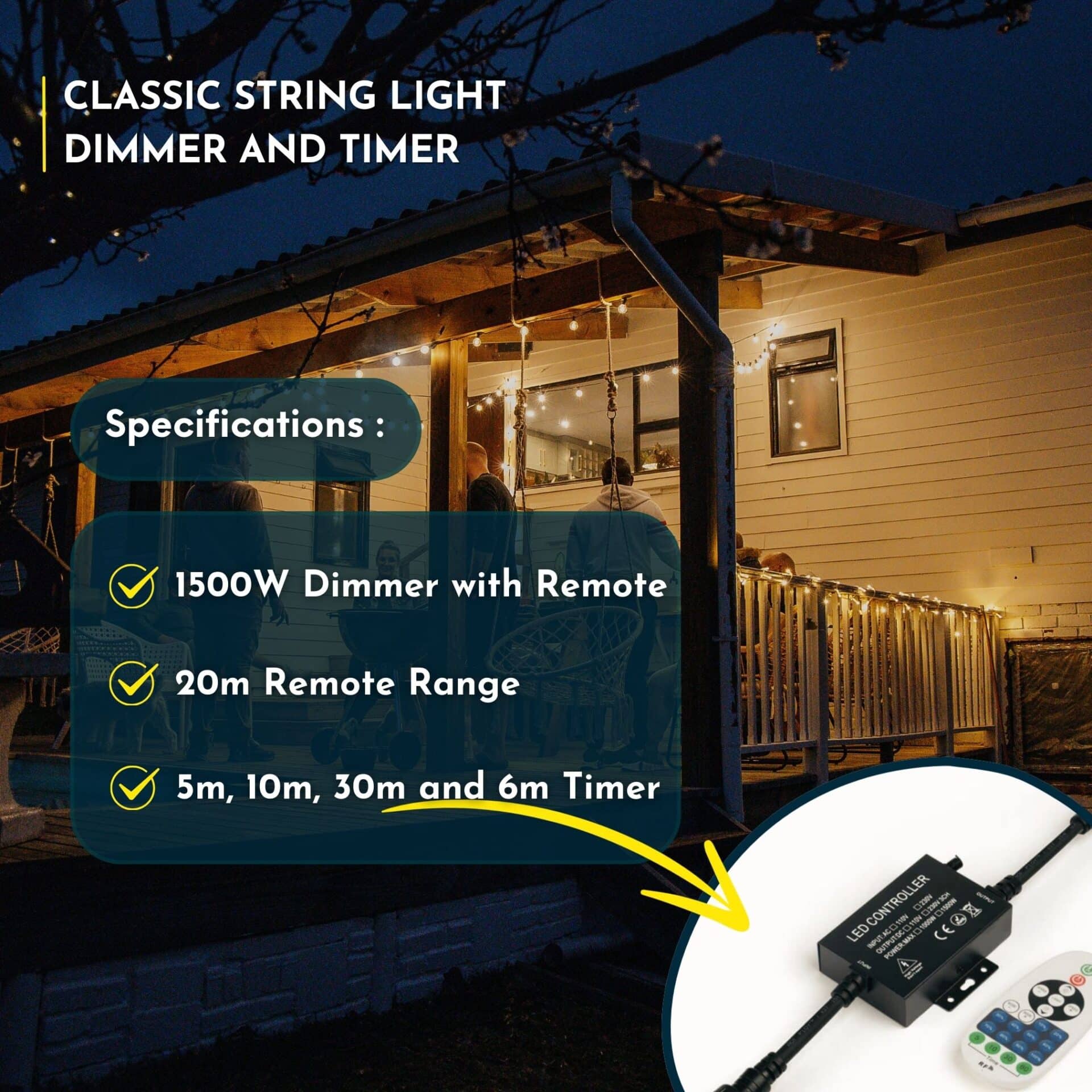 RF remote LED Dimmer Controller for Stellar Lighting Classic String Lights