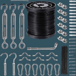 30-piece String Lights Suspension Kit with stainless steel cable and mounting accessories