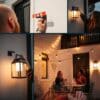 Portable white solar LED lantern on table and wall, warm light glow