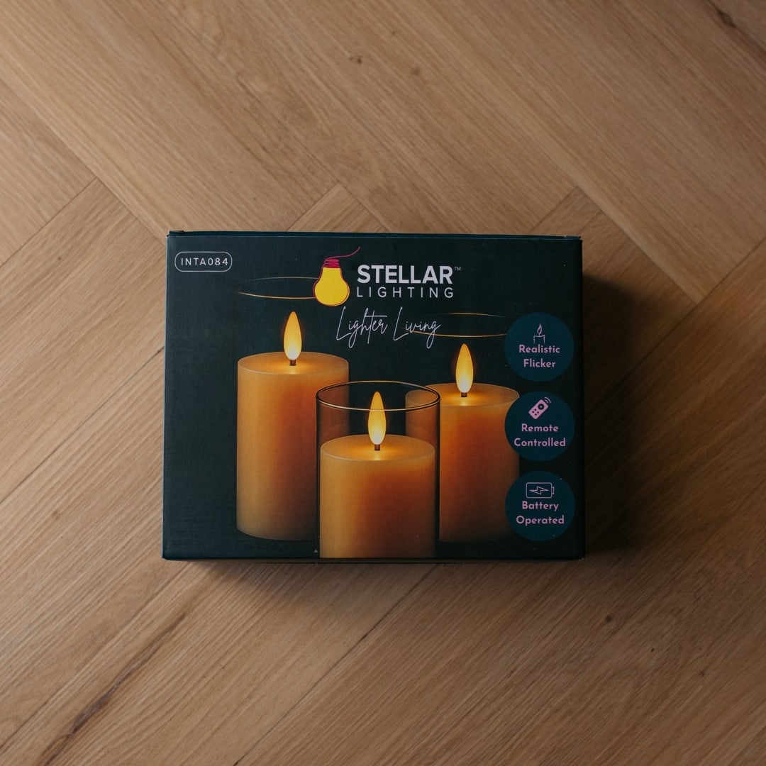 Gold Glass Flameless LED Pillar Candle Set with remote control