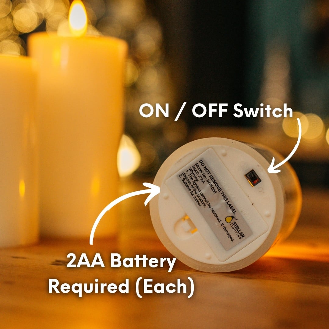 White Real Wax Flameless LED Pillar Candle Set of 3 with remote control on display