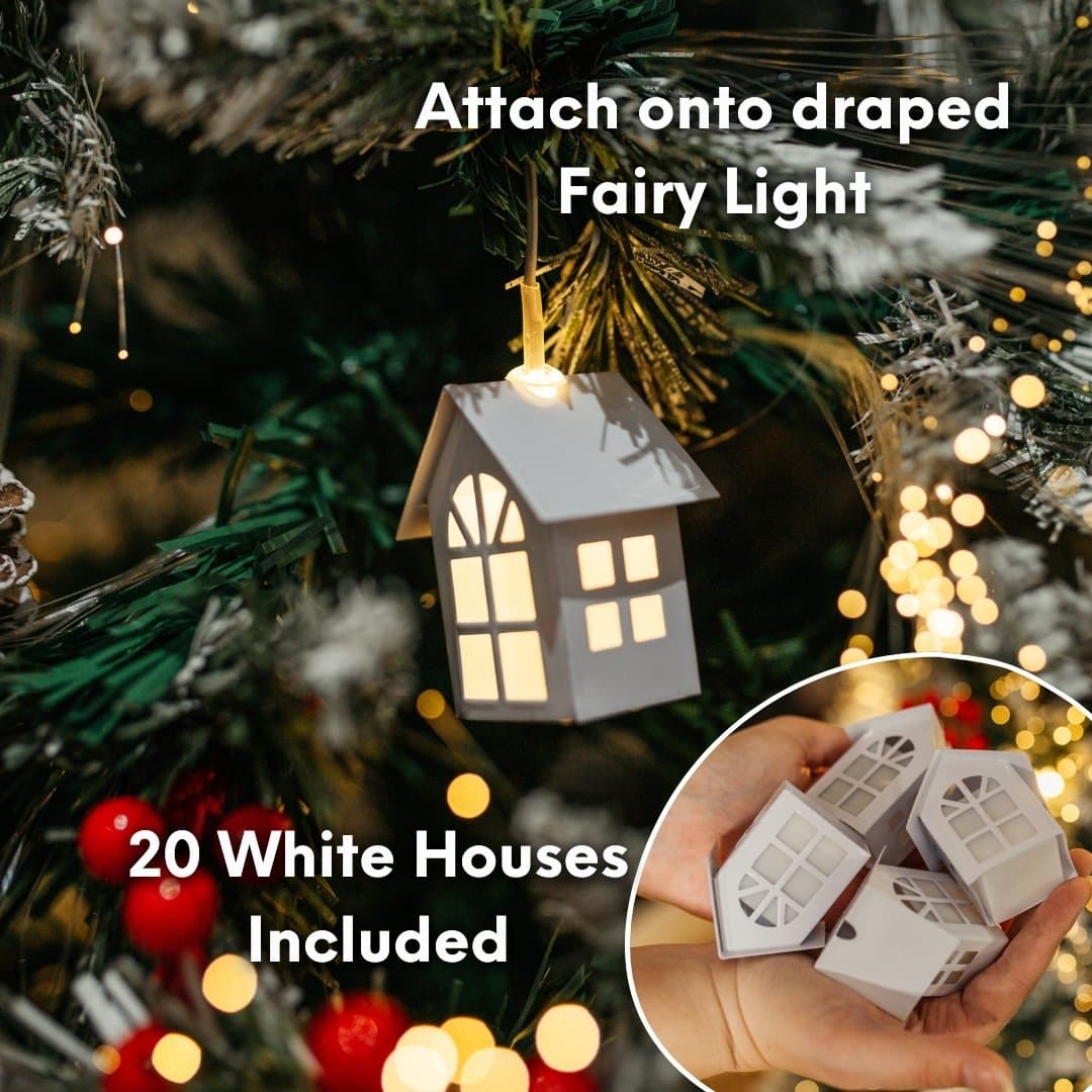 Set of 20 Mini White House Ornaments with Built-In LEDs