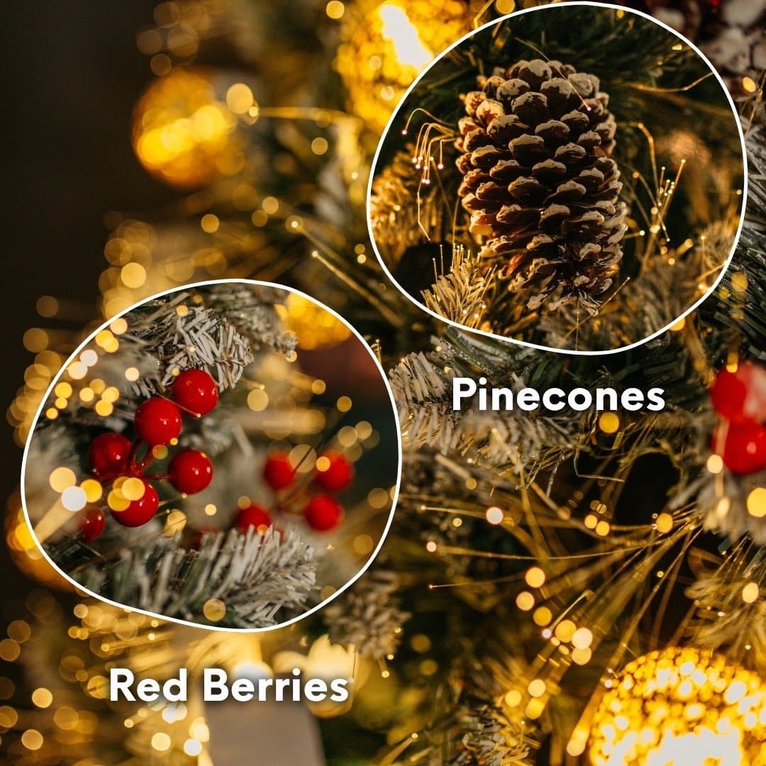 Christmas Tree Pine Cones and Red Berry Clusters Decorations
