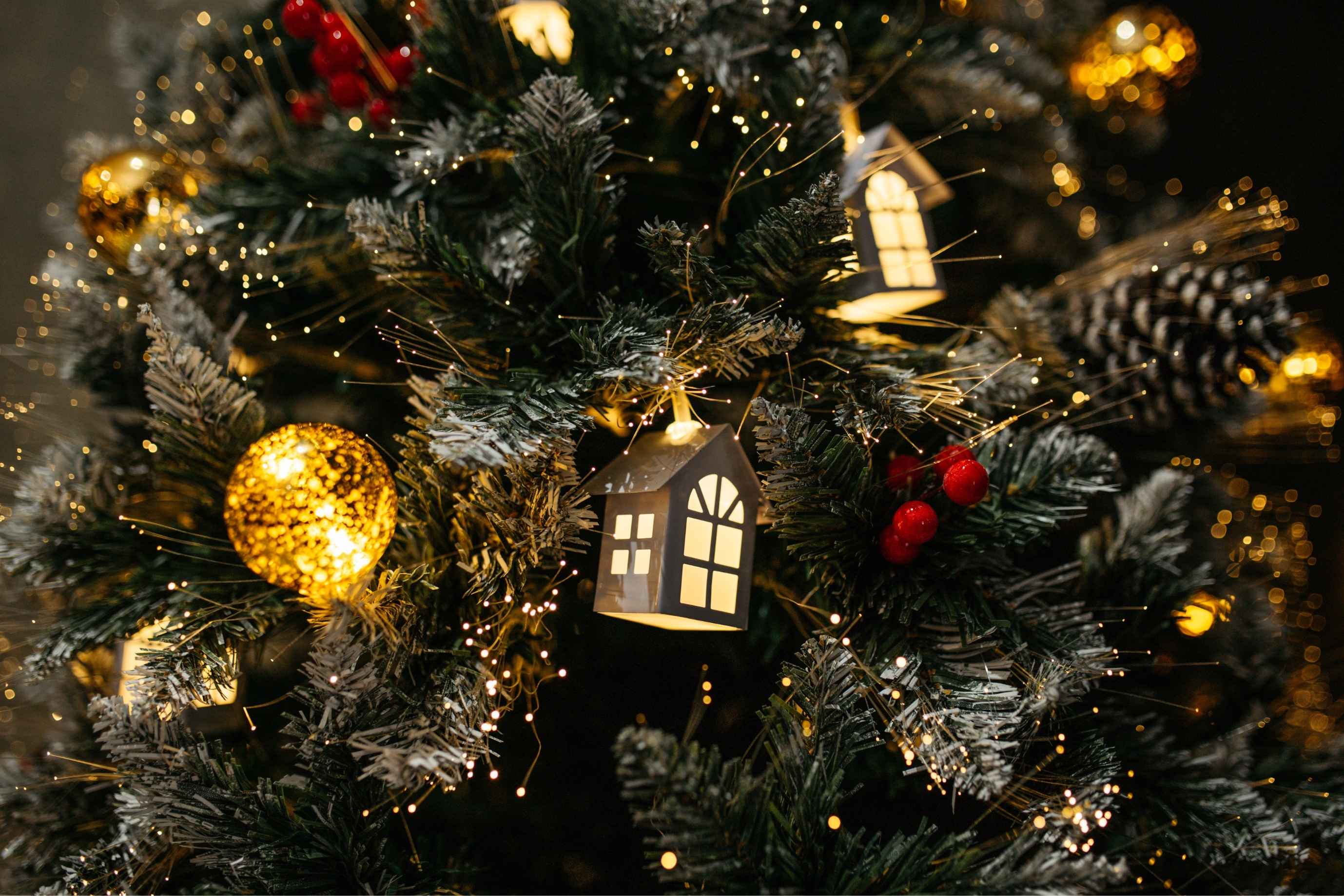 Set of 20 Mini White House Ornaments with Built-In LEDs