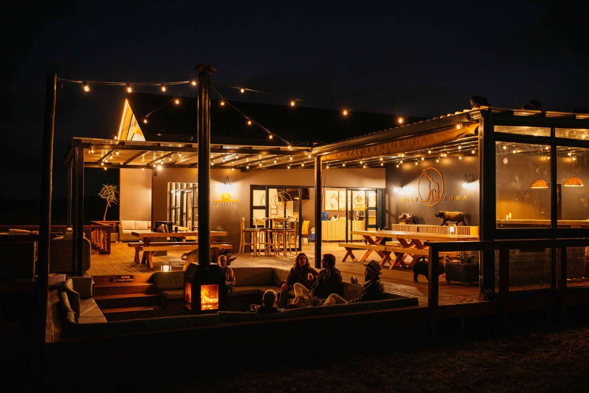 Lanterns lighting up the Mavericks Luxury Tents at Longhill Reserve Lanterns glowing at dusk outside the Mavericks Luxury Tents at Longhill Reserve