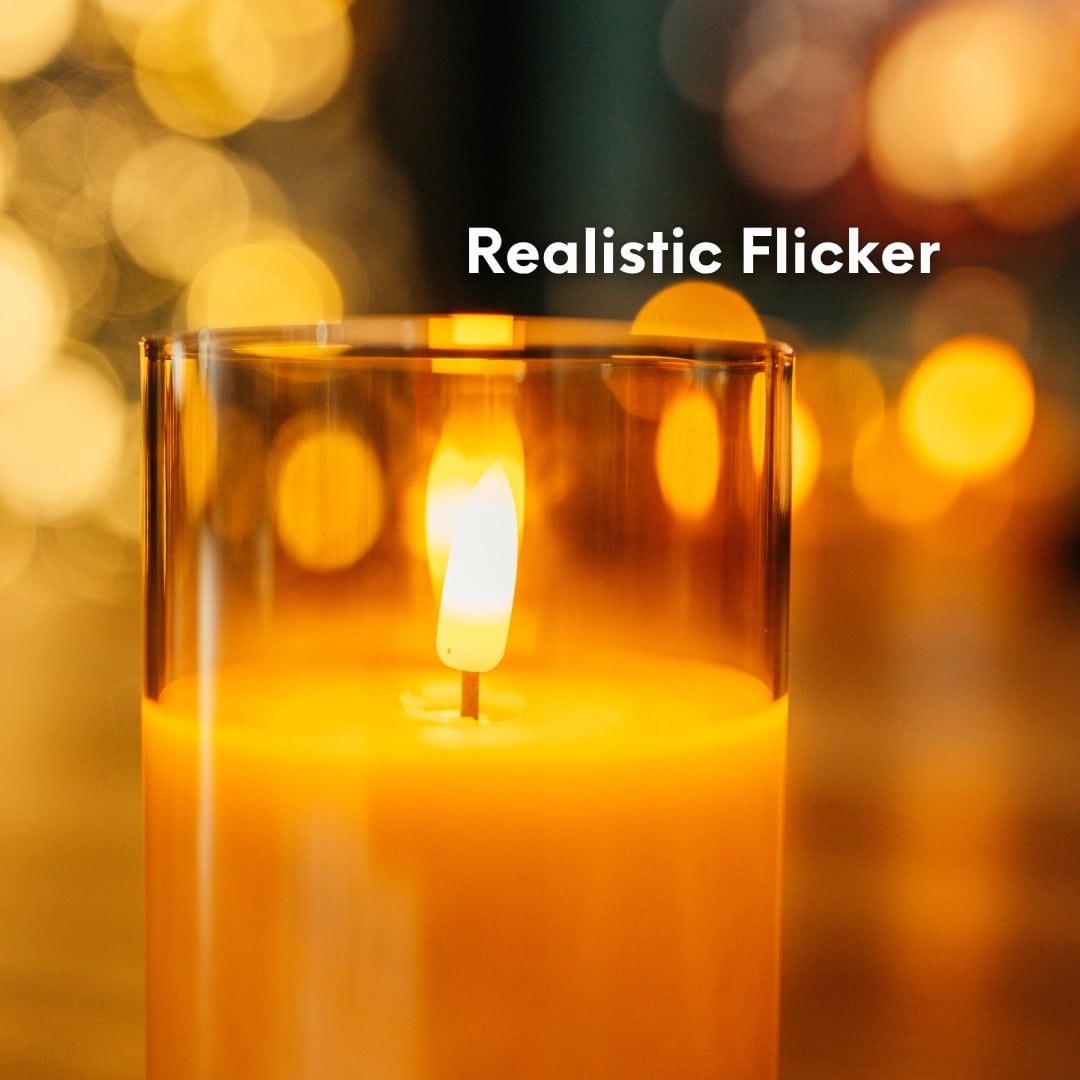 Gold Glass Flameless LED Pillar Candle Set with remote control