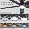 52 inch black wood smart LED ceiling fan with DC motor and tri colour lighting.