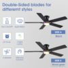 52 inch black wood smart LED ceiling fan with DC motor and tri colour lighting.