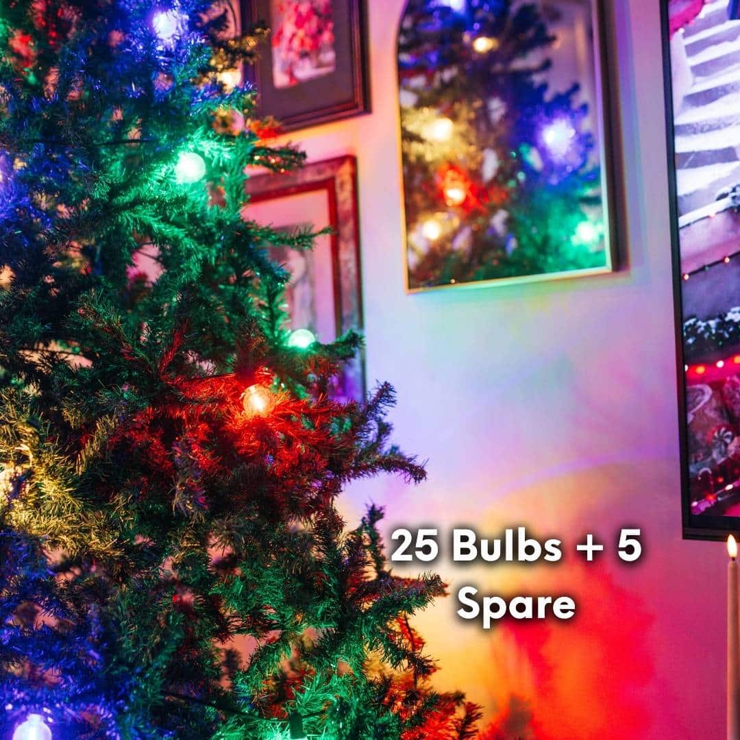 G40 multicolour Christmas bulb close-up on black classic cable