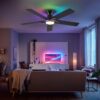 52 inch black wood smart LED ceiling fan with DC motor and tri colour lighting.