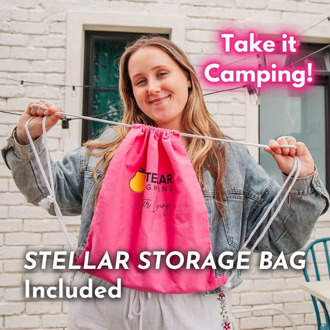 Pink Stellar storage bag for solar string lights and accessories