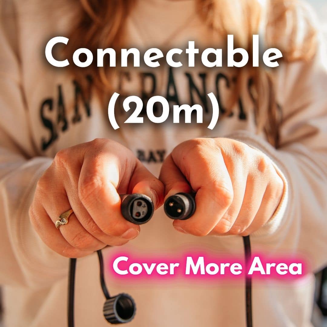 Connectable solar festoon lights allowing multiple sets to be linked together