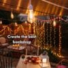 Curtain String Lights - Warm White LED Fairy Lights draped over curtain, creating a cozy atmosphere.