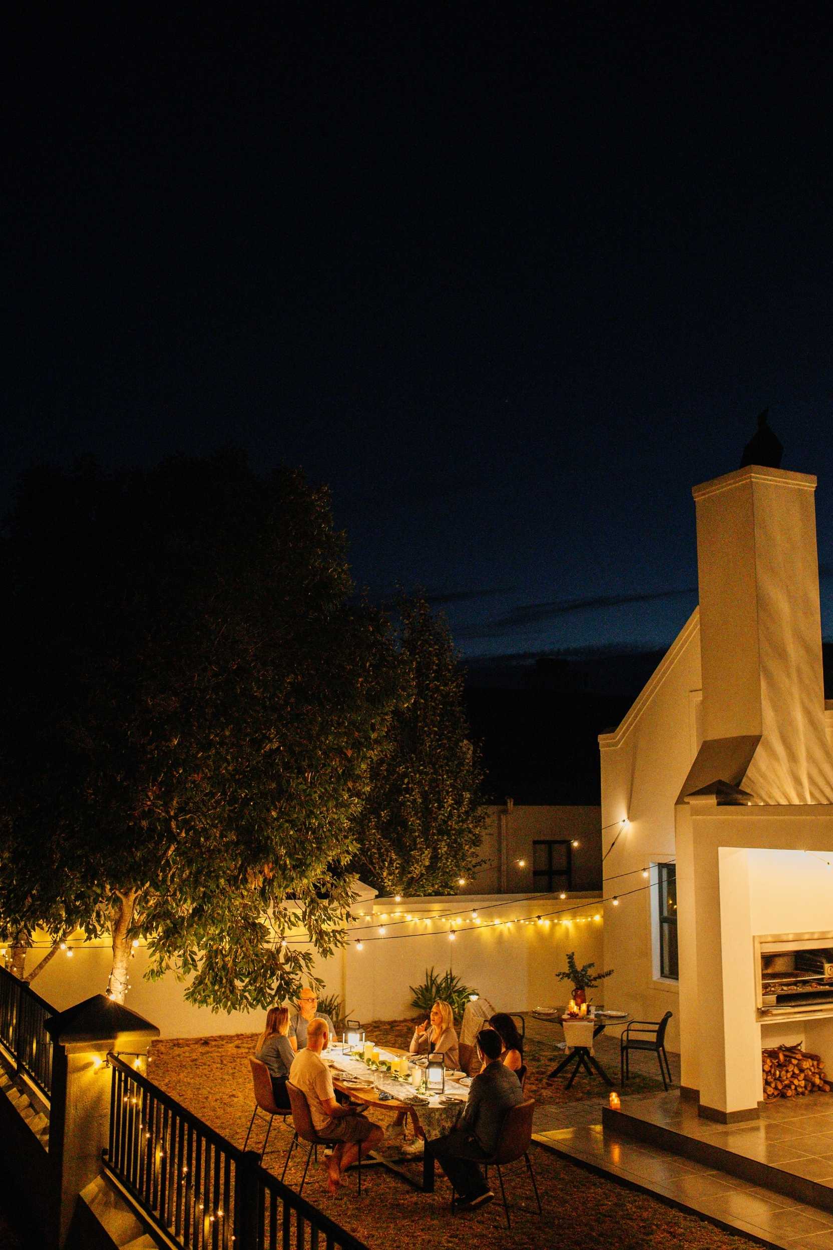 Outdoor festoon lights South Africa 10m LED string lights with IP65 weatherproof rating and warm white retro bulbs for patios and gardens