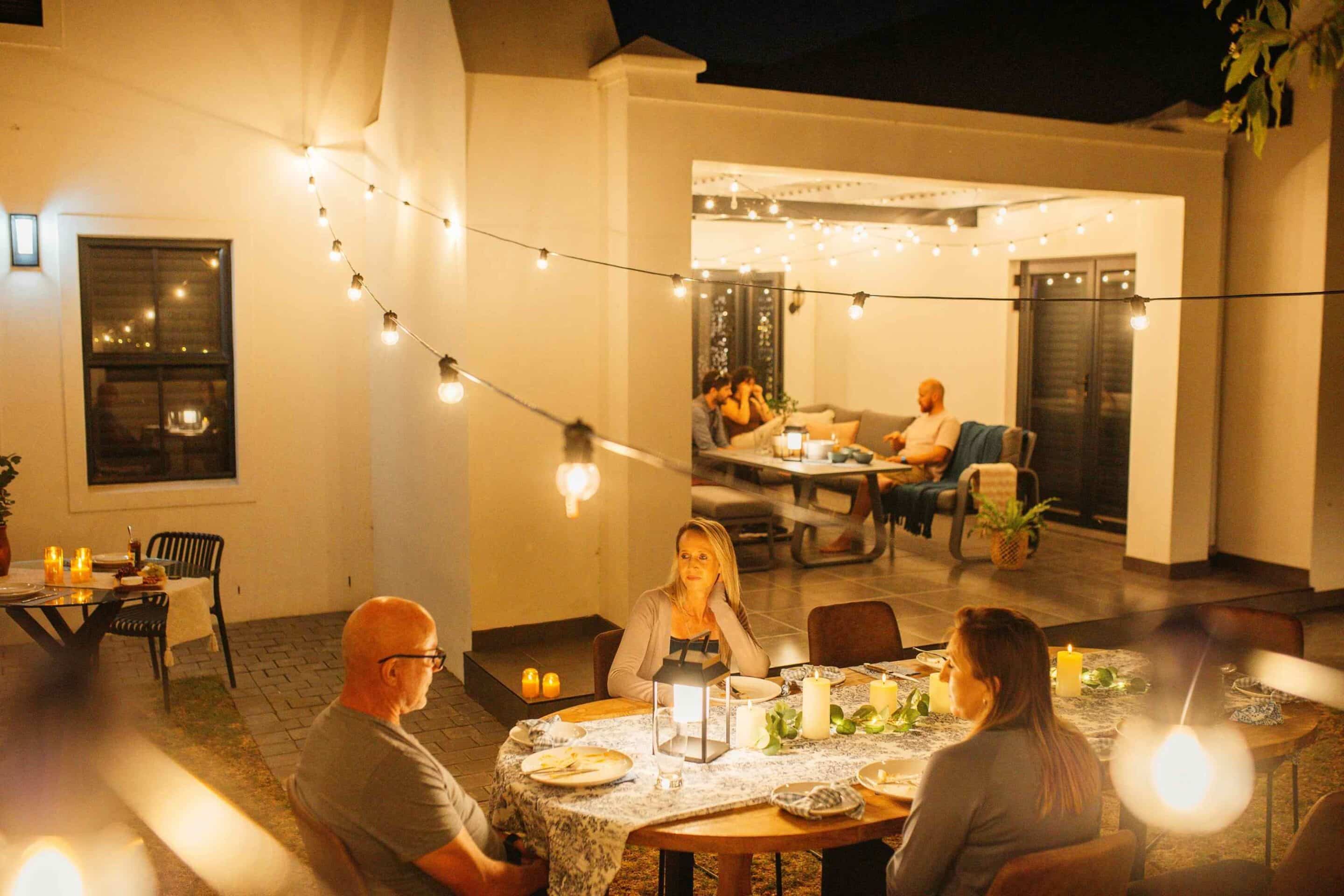 Outdoor festoon lights South Africa 10m LED string lights with IP65 weatherproof rating and warm white retro bulbs for patios and gardens