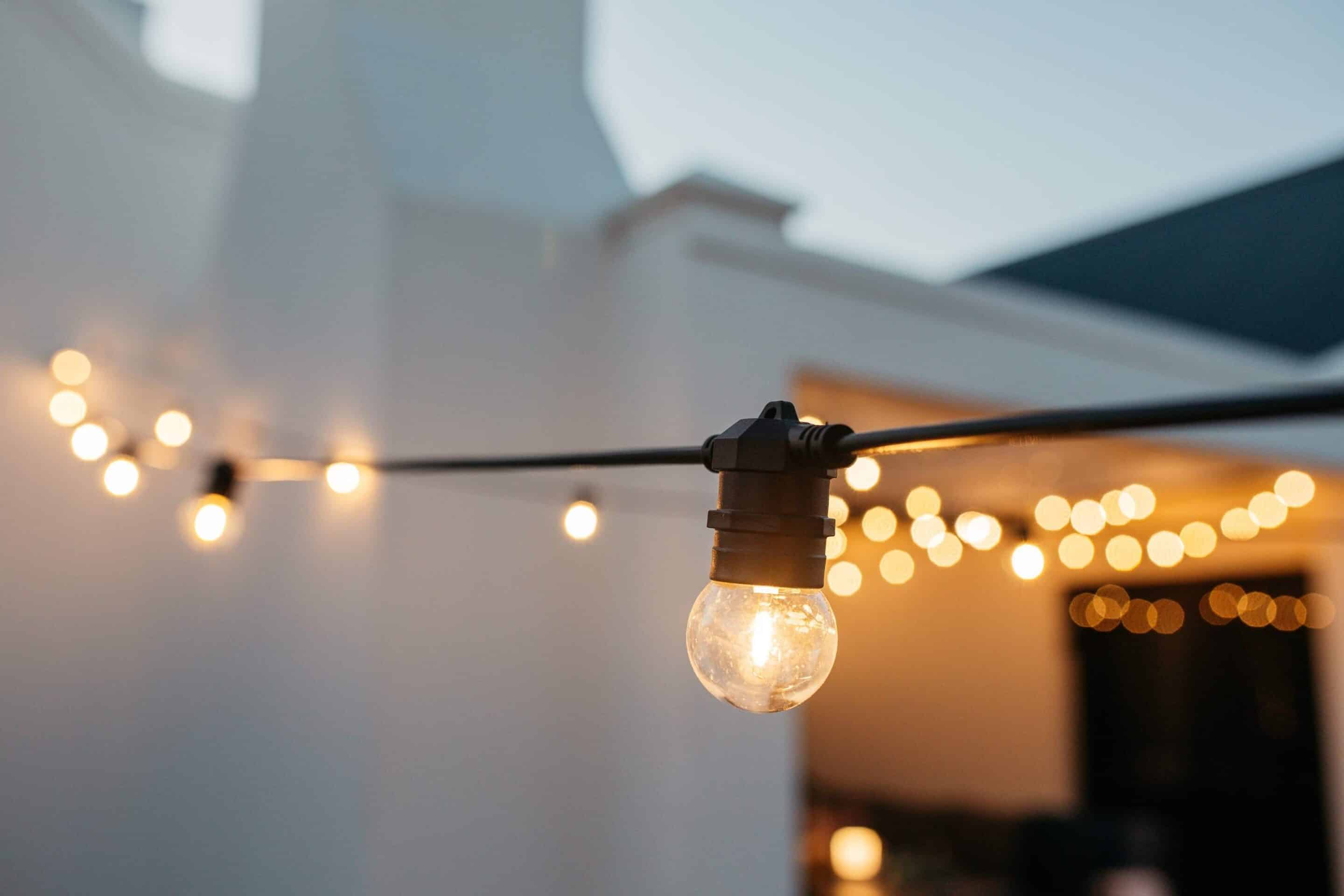 Outdoor festoon lights South Africa 10m LED string lights with IP65 weatherproof rating and warm white retro bulbs for patios and gardens