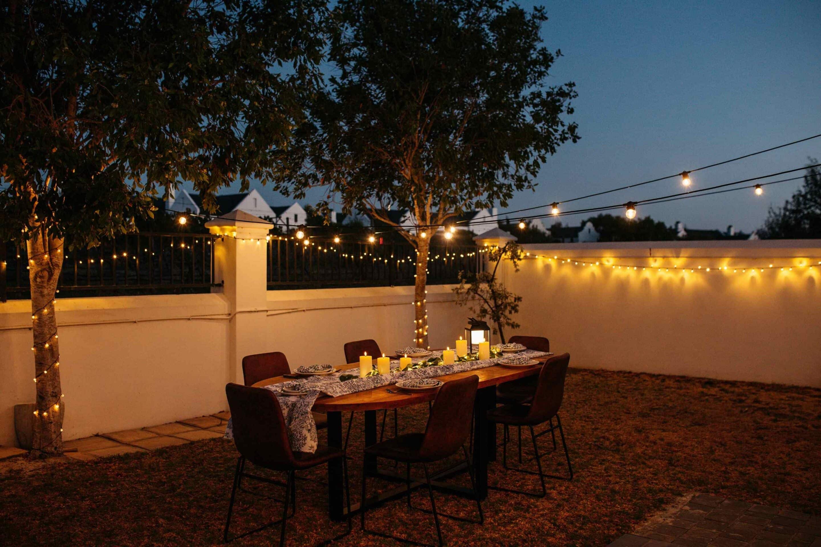 Outdoor festoon lights South Africa 10m LED string lights with IP65 weatherproof rating and warm white retro bulbs for patios and gardens