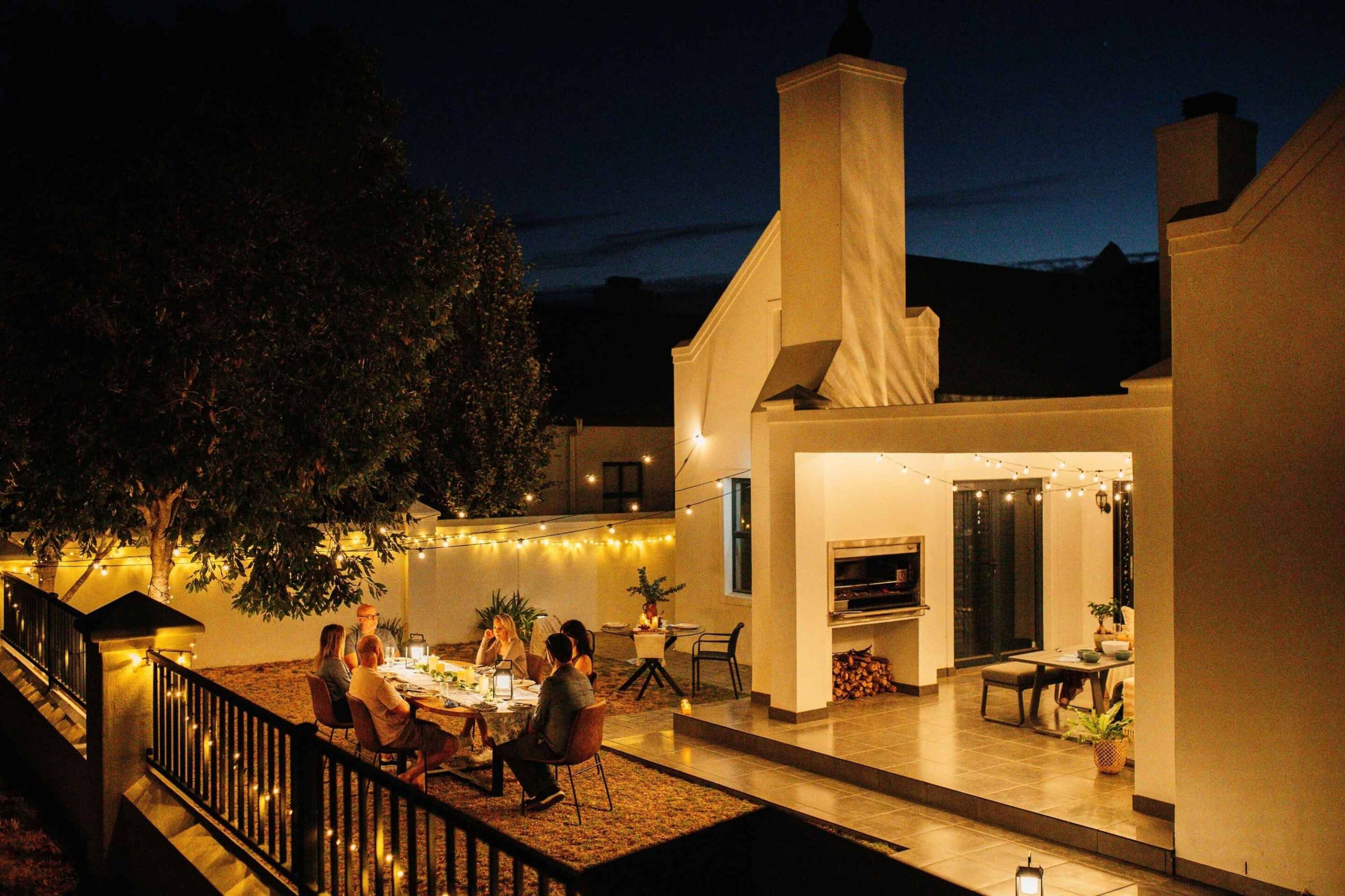 Outdoor festoon lights South Africa 10m LED string lights with IP65 weatherproof rating and warm white retro bulbs for patios and gardens