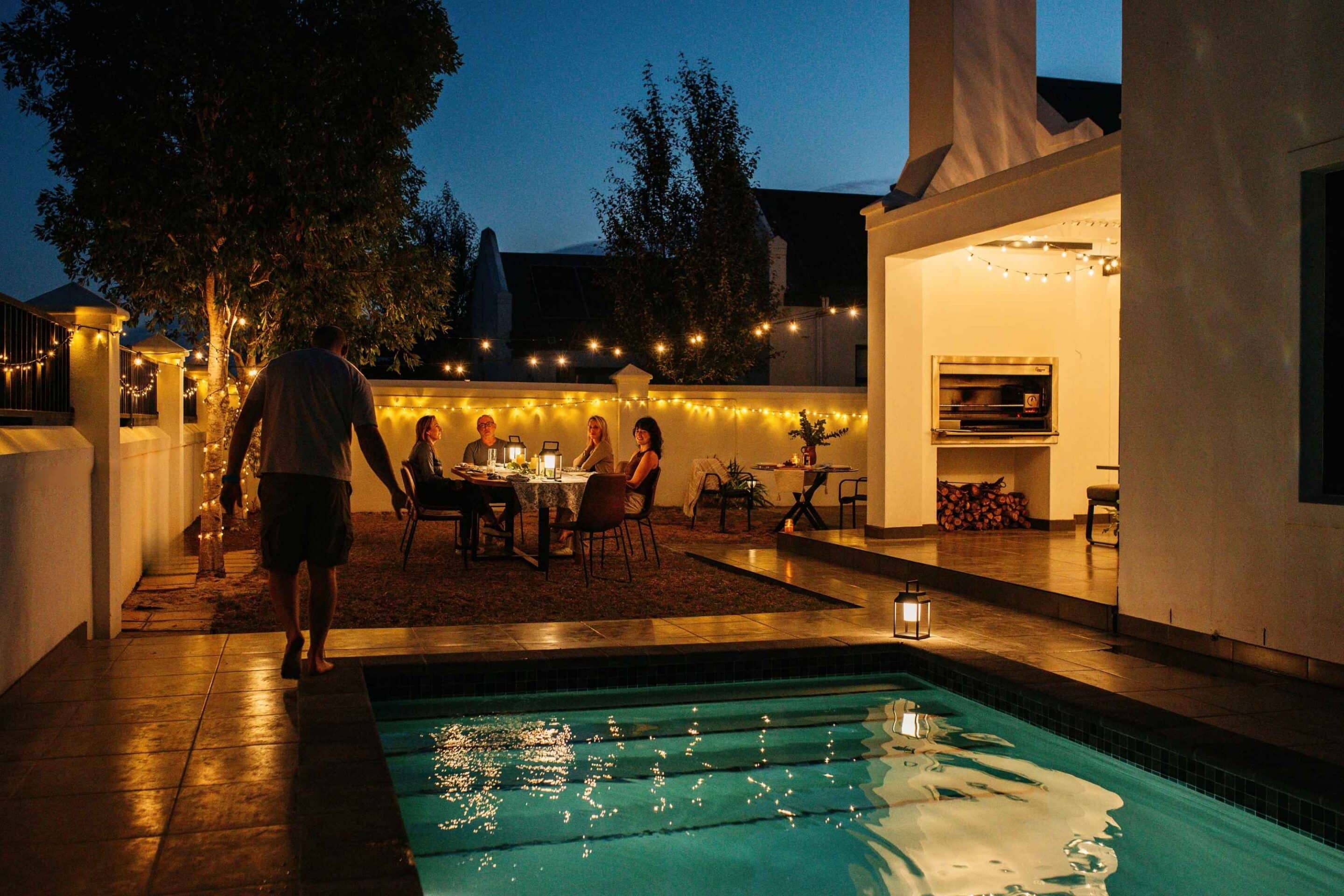 Outdoor festoon lights South Africa 10m LED string lights with IP65 weatherproof rating and warm white retro bulbs for patios and gardens